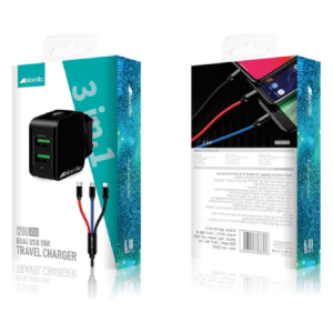 מטען קיר 2A שתי יציאות USB וכבל 3 יציאות